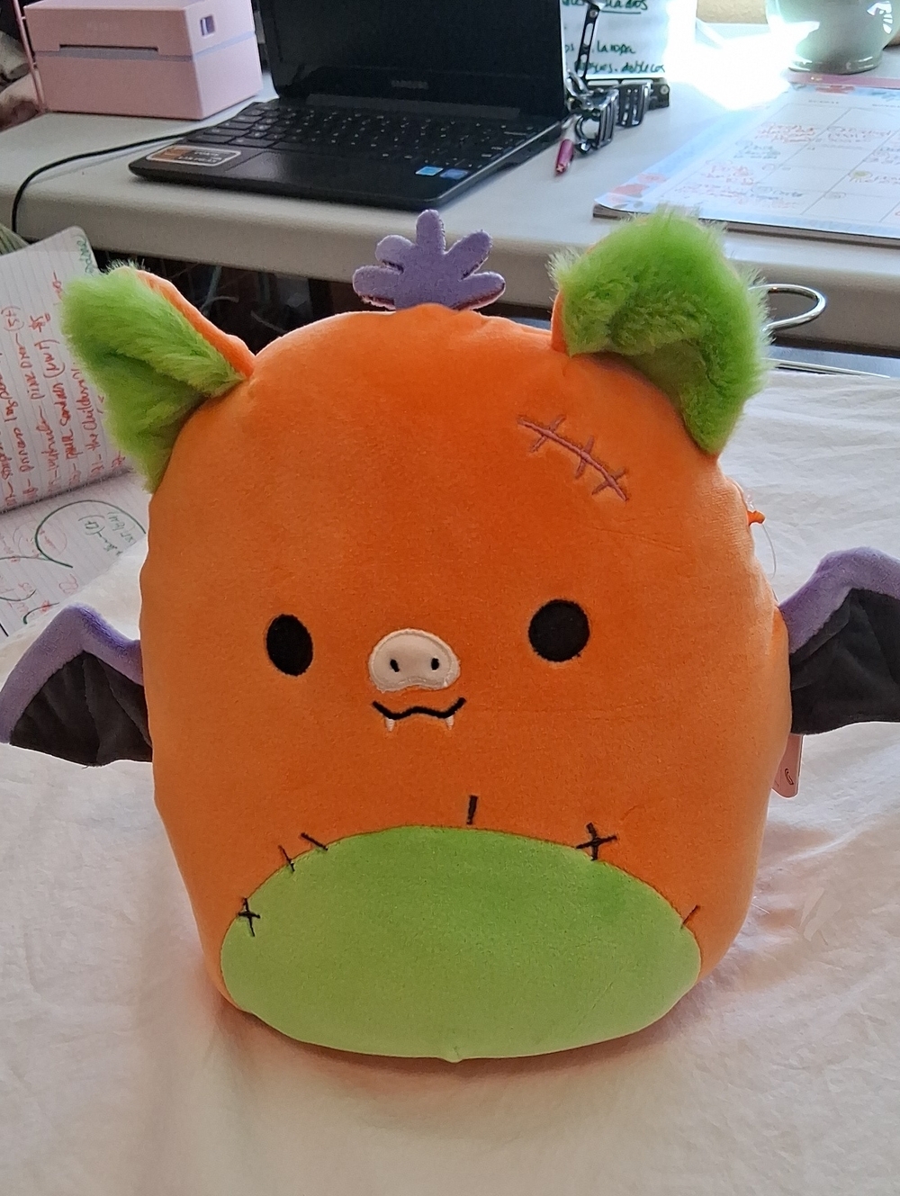 Squishmallows Orange Plush Bat with Green Accents
